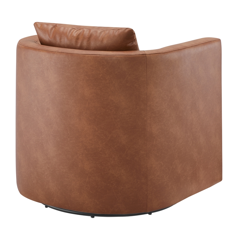 Comfort Pointe Sheldon Saddle Brown Faux Leather Swivel Barrel Chair