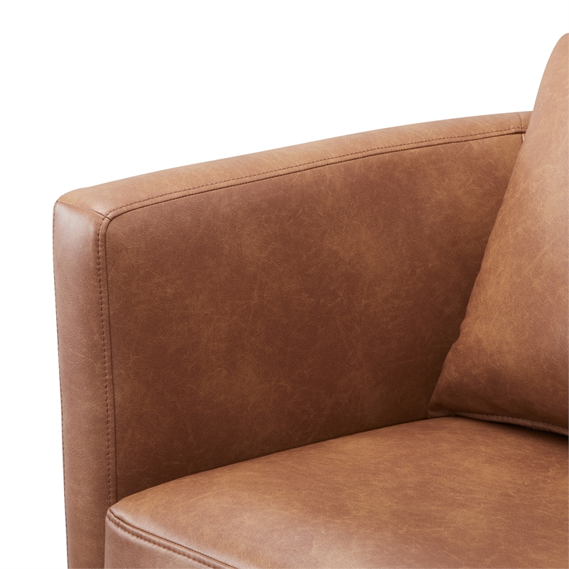 Comfort Pointe Sheldon Saddle Brown Faux Leather Swivel Barrel Chair