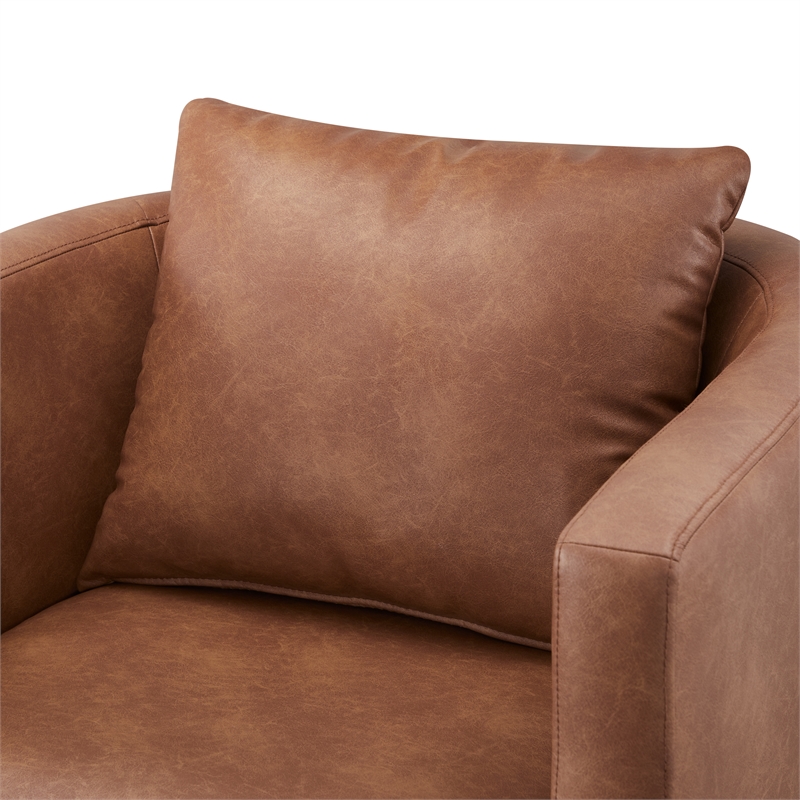Comfort Pointe Sheldon Saddle Brown Faux Leather Swivel Barrel Chair