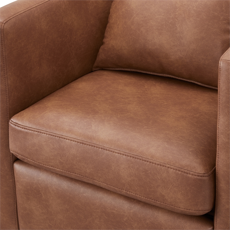 Comfort Pointe Sheldon Saddle Brown Faux Leather Swivel Barrel Chair