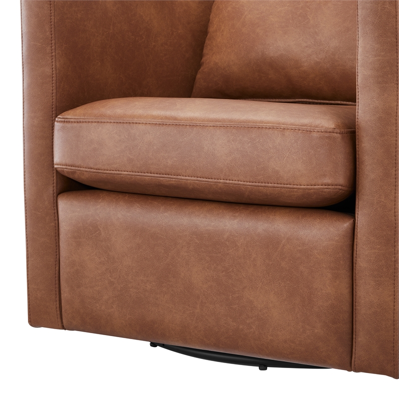 Comfort Pointe Sheldon Saddle Brown Faux Leather Swivel Barrel Chair
