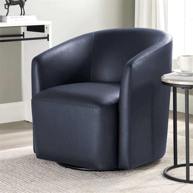 Comfort Pointe Amhurst Midnight Blue Faux Leather Swivel Barrel Chair
