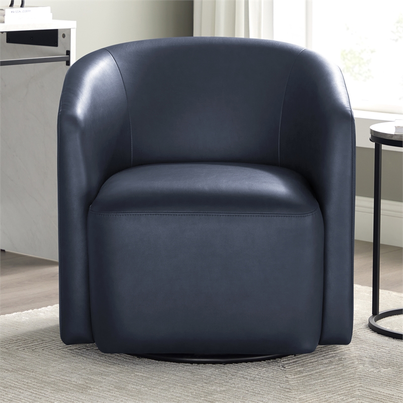 Comfort Pointe Amhurst Midnight Blue Faux Leather Swivel Barrel Chair