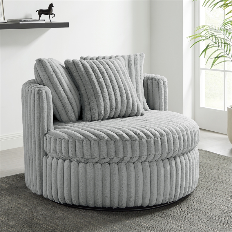 Comfort Pointe Meryl Gray Wide Cord-like Plush Fabric Oversized Swivel Chair