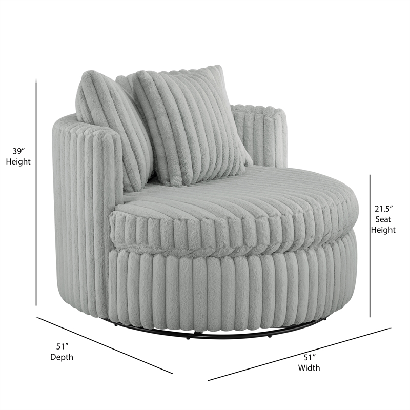 Comfort Pointe Meryl Gray Wide Cord-like Plush Fabric Oversized Swivel Chair
