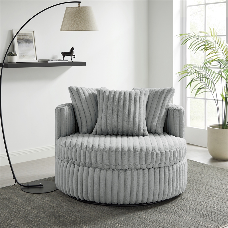 Comfort Pointe Meryl Gray Wide Cord-like Plush Fabric Oversized Swivel Chair