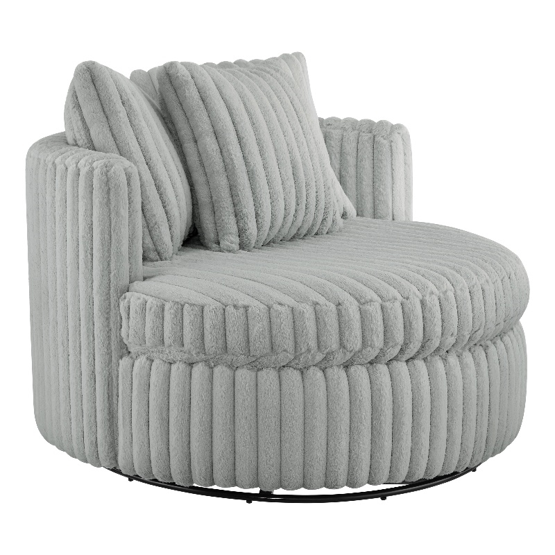 Comfort Pointe Meryl Gray Wide Cord-like Plush Fabric Oversized Swivel Chair