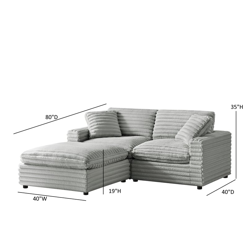 Comfort Pointe Julia 3-piece Chofa in Plush Gray Cord-like Fabric