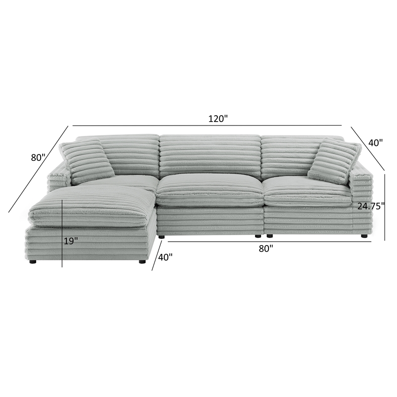 Comfort Pointe Julia 4-piece XL Chofa Sectional in Plush Gray Cord-like Fabric