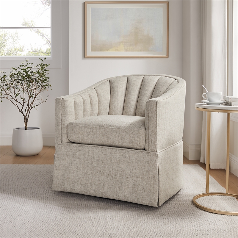 Comfort Pointe Sanibel Ivory Polyester Fabric Skirted Swivel Accent Chair
