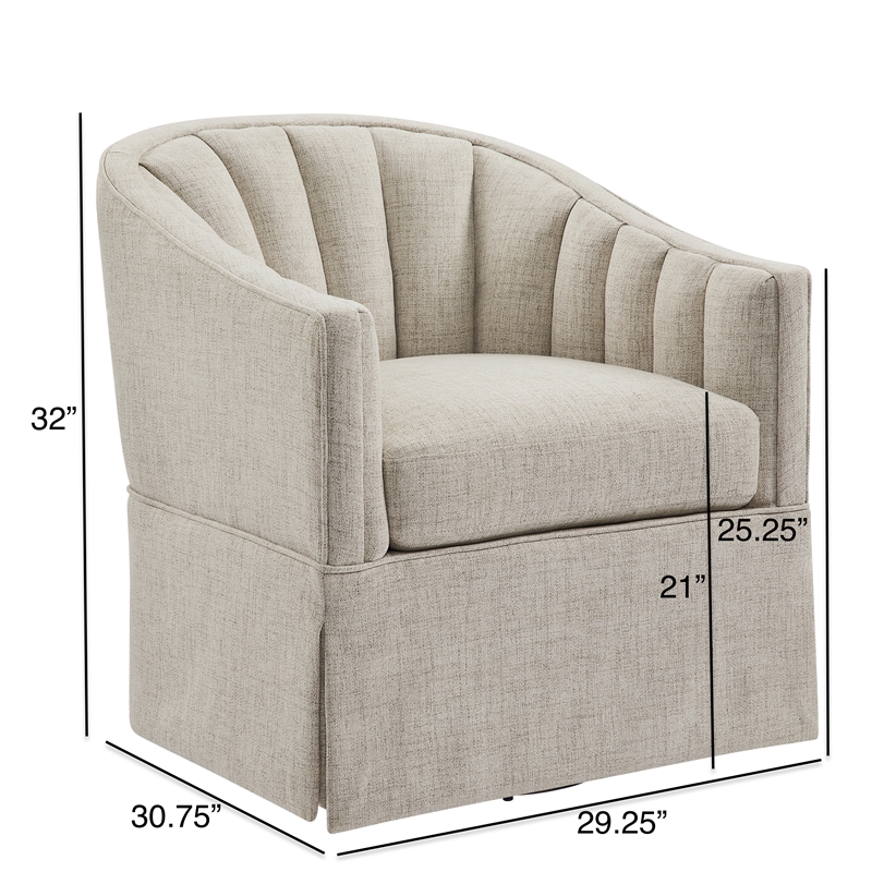 Comfort Pointe Sanibel Ivory Polyester Fabric Skirted Swivel Accent Chair