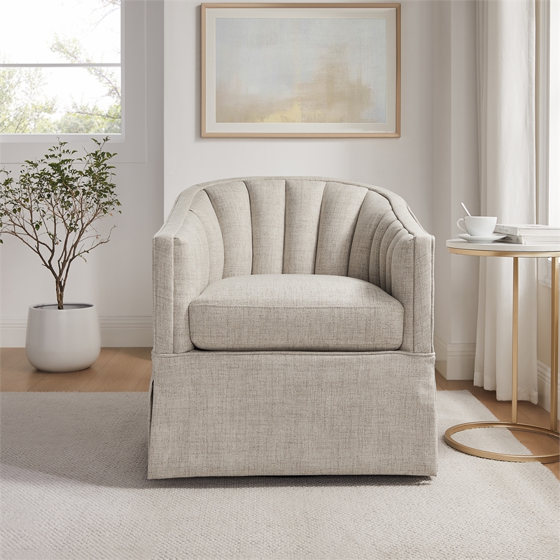 Comfort Pointe Sanibel Ivory Polyester Fabric Skirted Swivel Accent Chair
