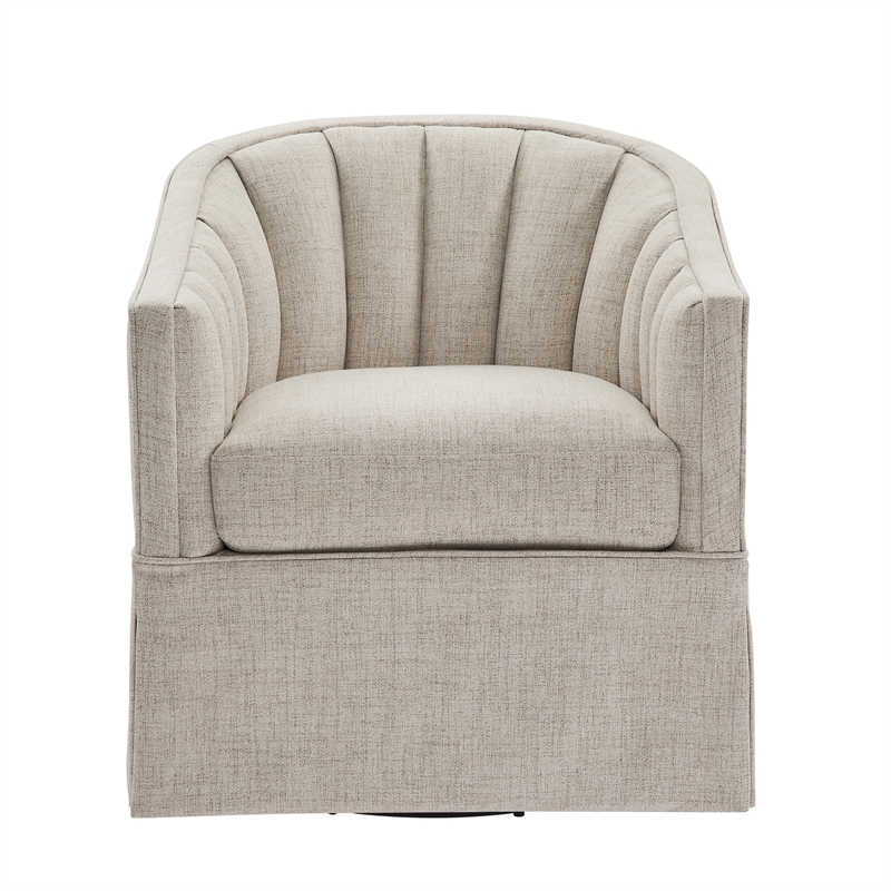 Comfort Pointe Sanibel Ivory Polyester Fabric Skirted Swivel Accent Chair