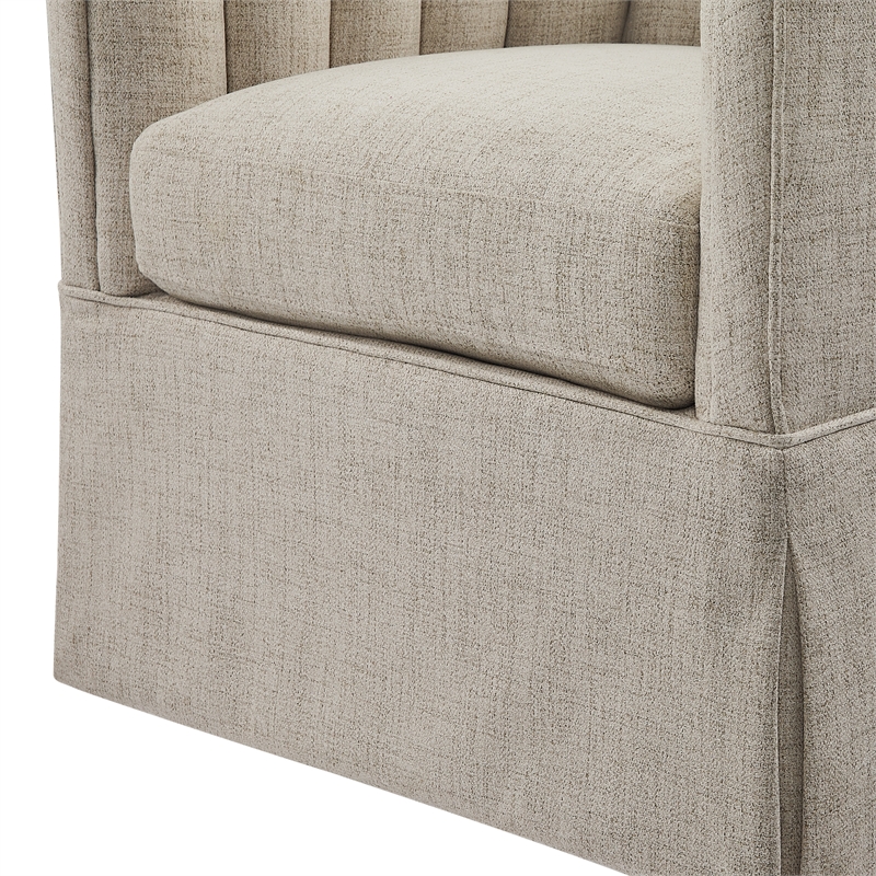 Comfort Pointe Sanibel Ivory Polyester Fabric Skirted Swivel Accent Chair