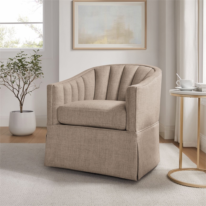 Comfort Pointe Sanibel Stone Polyester Fabric Skirted Swivel Accent Chair