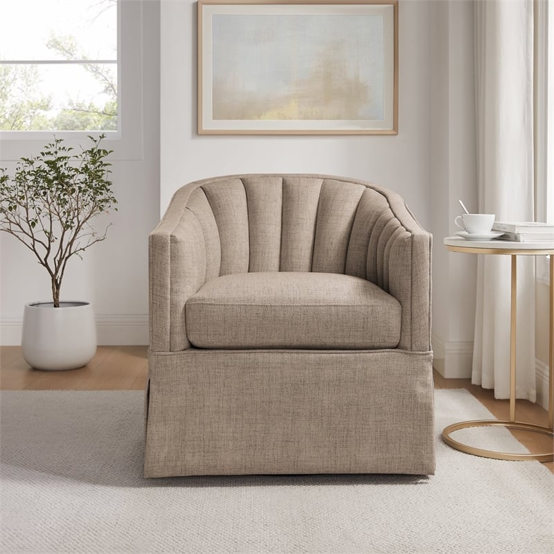 Comfort Pointe Sanibel Stone Polyester Fabric Skirted Swivel Accent Chair