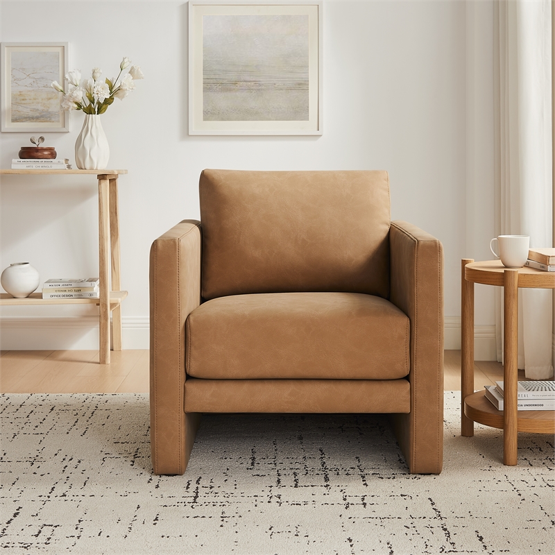 Comfort Pointe Tybee Honey Brown Faux Leather Modern Style Arm Chair