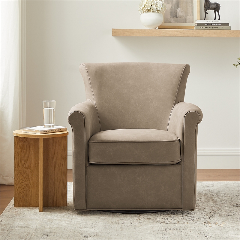 Comfort Pointe Winton Willow Taupe Faux Leather Swivel Accent Chair