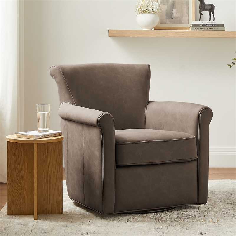 Comfort Pointe Winton Espresso Faux Leather Swivel Accent Chair