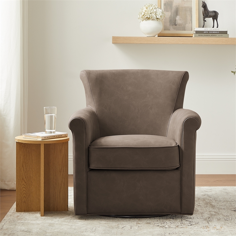 Comfort Pointe Winton Espresso Faux Leather Swivel Accent Chair