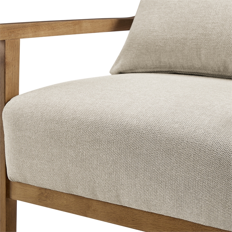 Comfort Pointe Rayn Wood Arm Beige Fabric Accent Chair with Lumbar Pillow