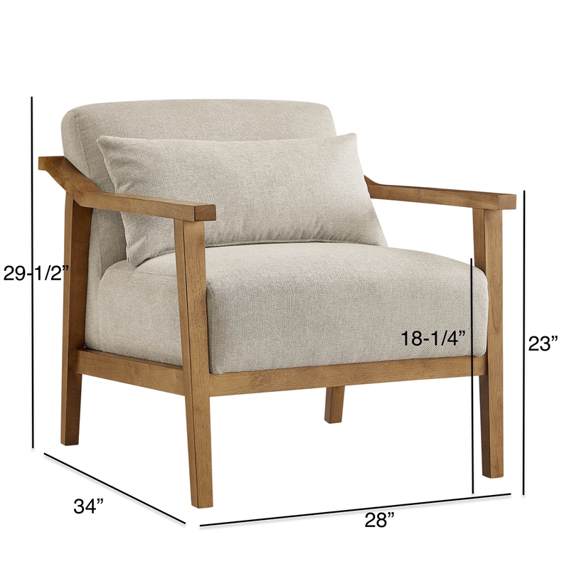 Comfort Pointe Rayn Wood Arm Beige Fabric Accent Chair with Lumbar Pillow