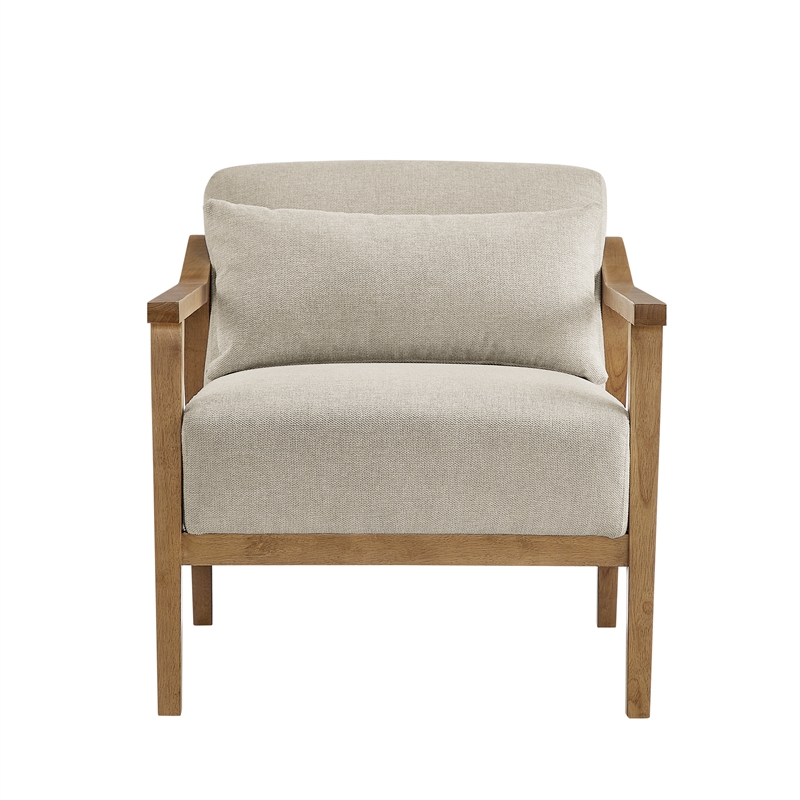Comfort Pointe Rayn Wood Arm Beige Fabric Accent Chair with Lumbar Pillow