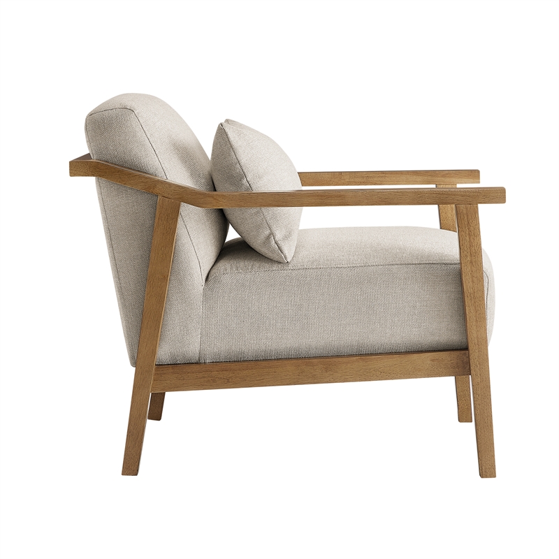 Comfort Pointe Rayn Wood Arm Beige Fabric Accent Chair with Lumbar Pillow