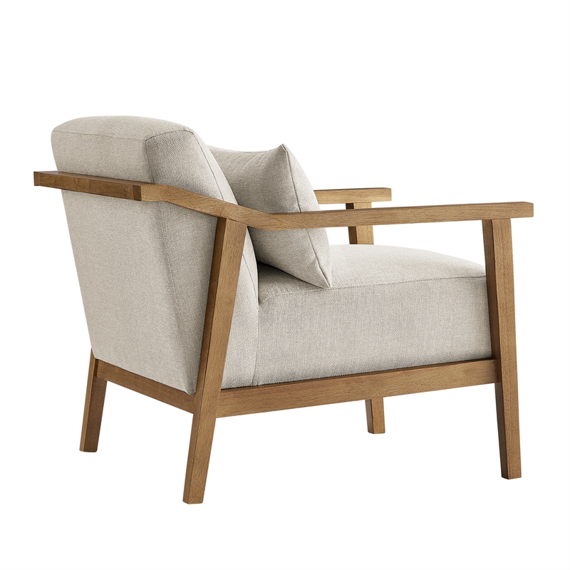 Comfort Pointe Rayn Wood Arm Beige Fabric Accent Chair with Lumbar Pillow
