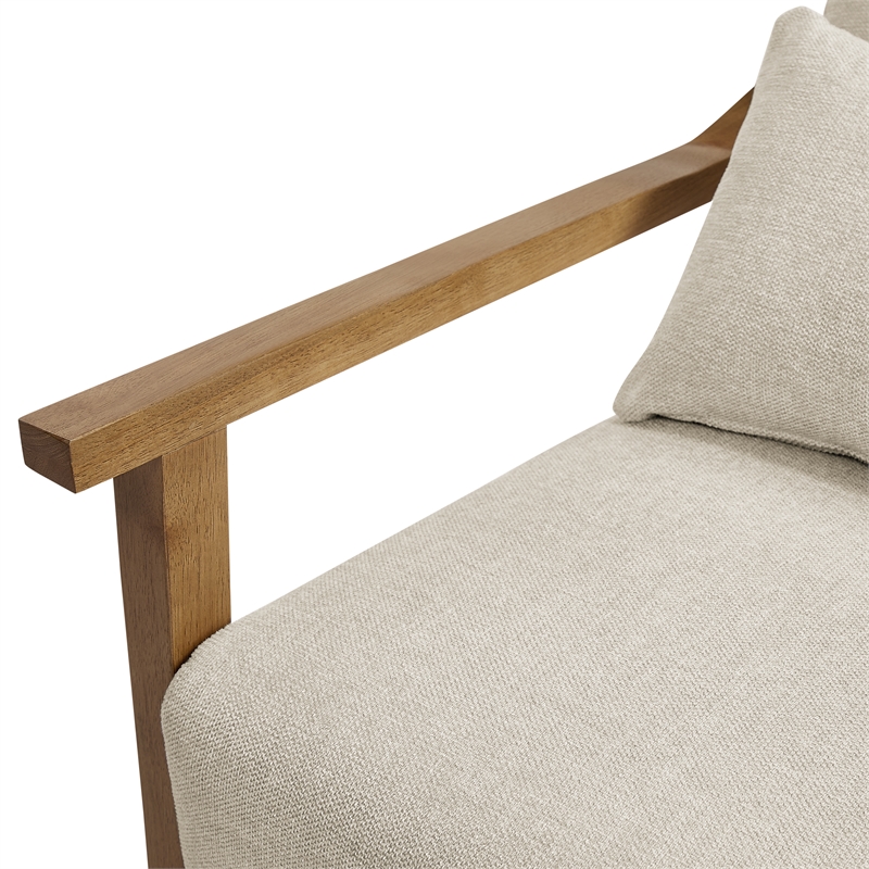 Comfort Pointe Rayn Wood Arm Beige Fabric Accent Chair with Lumbar Pillow