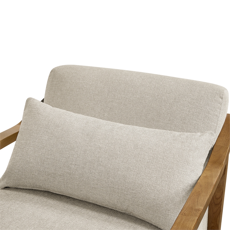 Comfort Pointe Rayn Wood Arm Beige Fabric Accent Chair with Lumbar Pillow