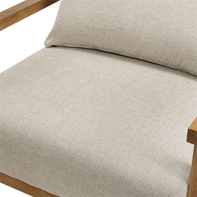 Comfort Pointe Rayn Wood Arm Beige Fabric Accent Chair with Lumbar Pillow