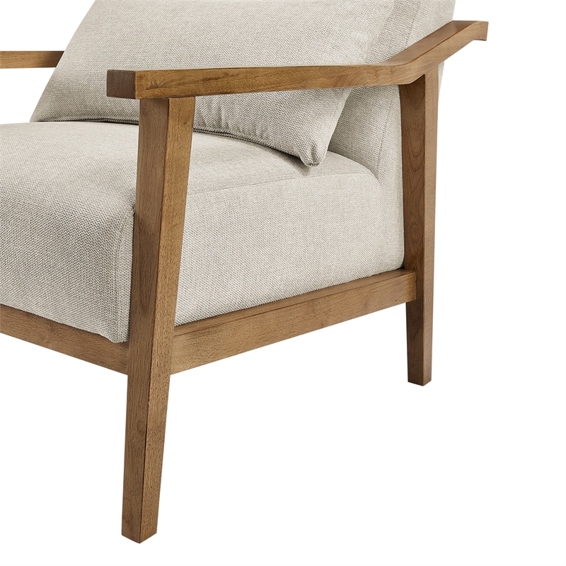 Comfort Pointe Rayn Wood Arm Beige Fabric Accent Chair with Lumbar Pillow