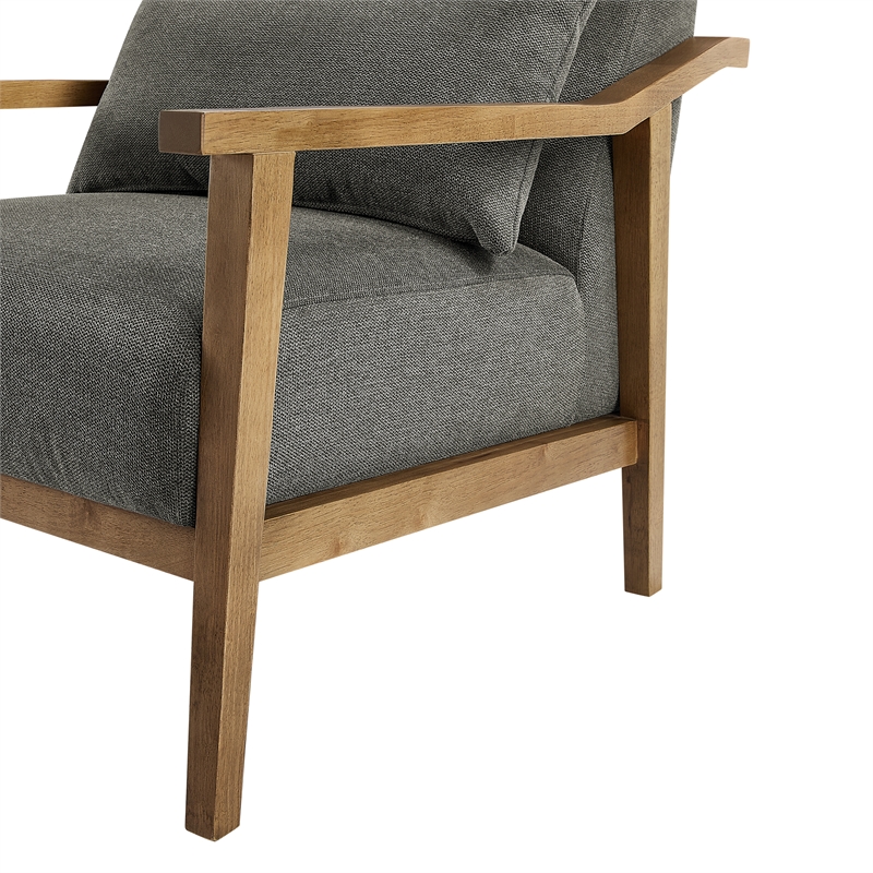 Comfort Pointe Rayn Wood Arm Charcoal Fabric Accent Chair with Lumbar Pillow