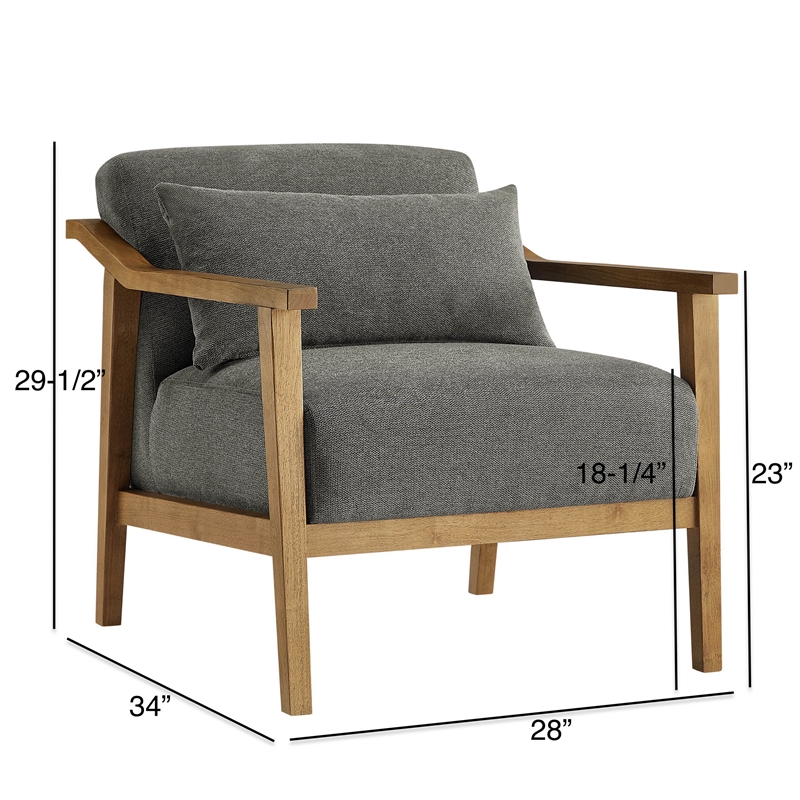 Comfort Pointe Rayn Wood Arm Charcoal Fabric Accent Chair with Lumbar Pillow