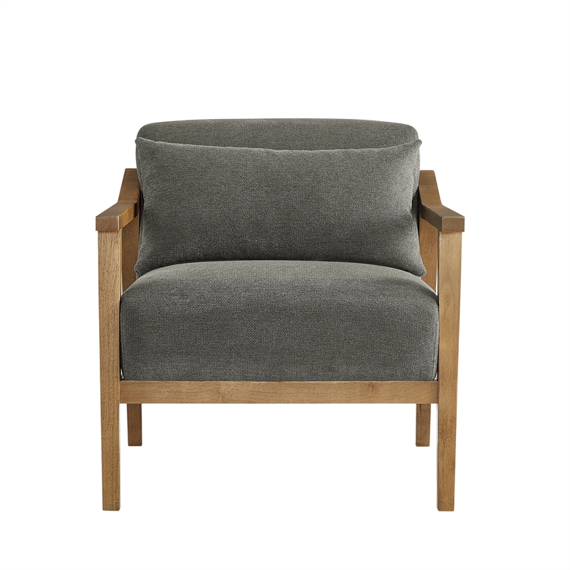 Comfort Pointe Rayn Wood Arm Charcoal Fabric Accent Chair with Lumbar Pillow