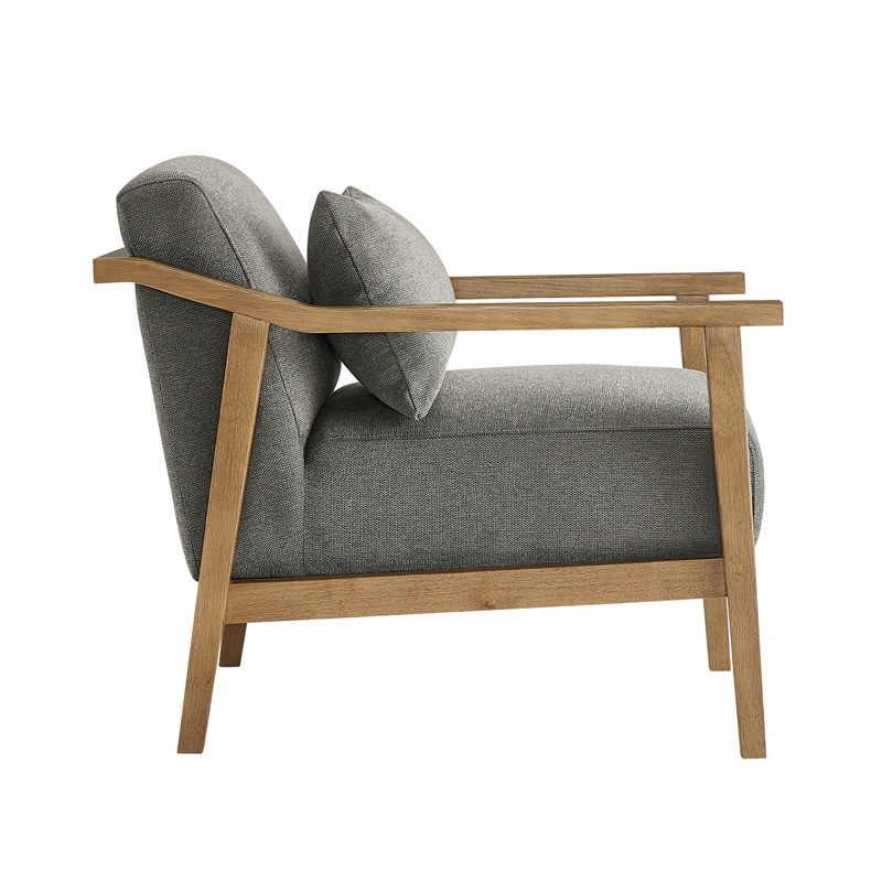 Comfort Pointe Rayn Wood Arm Charcoal Fabric Accent Chair with Lumbar Pillow