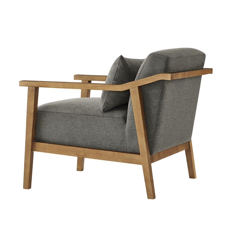 Comfort Pointe Rayn Wood Arm Charcoal Fabric Accent Chair with Lumbar Pillow