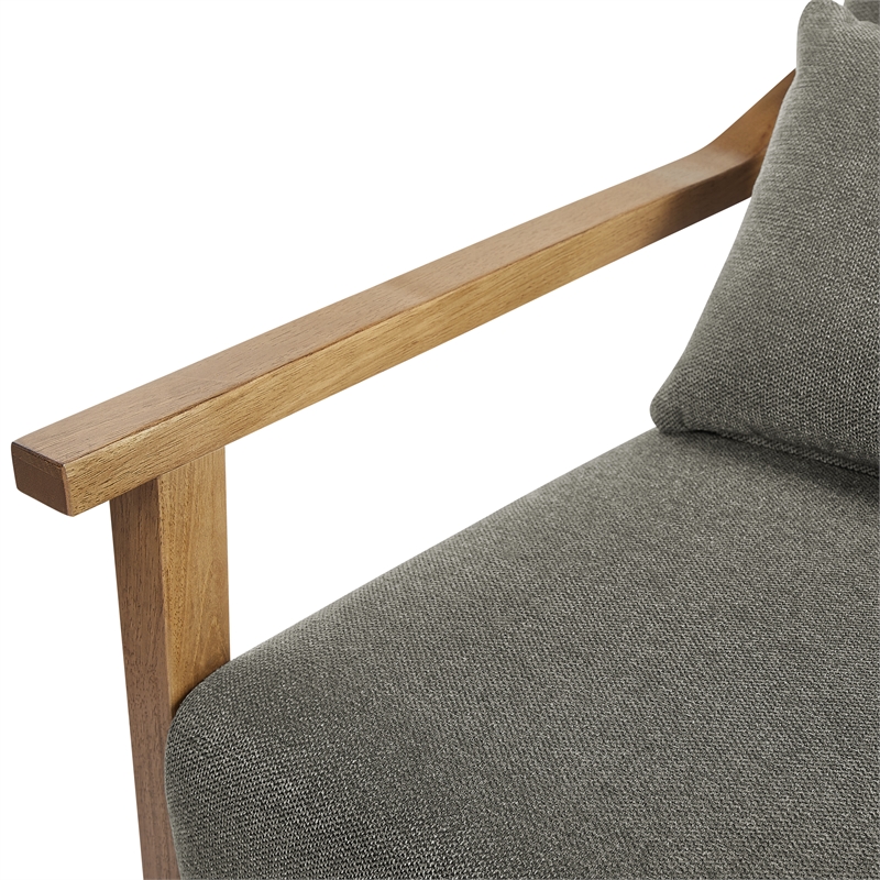Comfort Pointe Rayn Wood Arm Charcoal Fabric Accent Chair with Lumbar Pillow