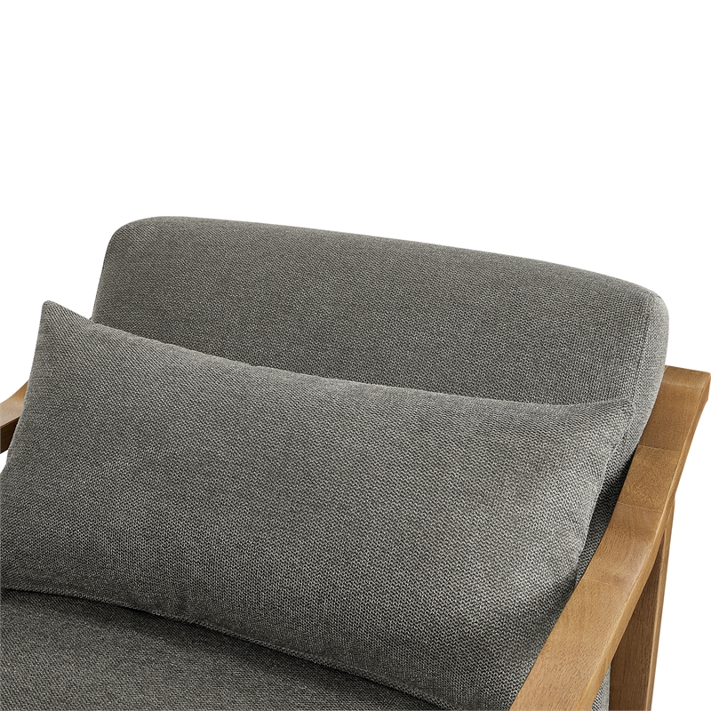 Comfort Pointe Rayn Wood Arm Charcoal Fabric Accent Chair with Lumbar Pillow