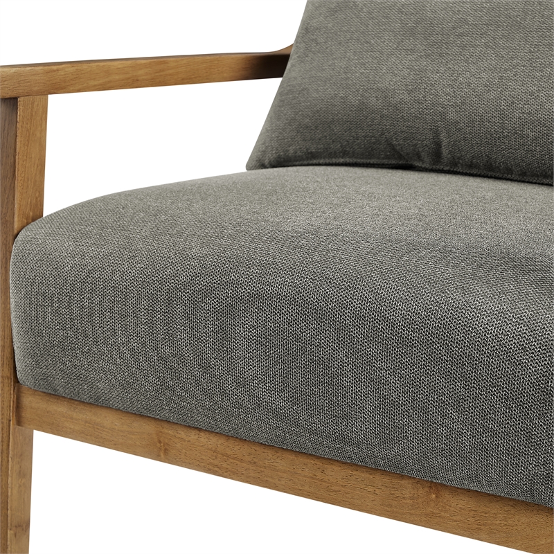 Comfort Pointe Rayn Wood Arm Charcoal Fabric Accent Chair with Lumbar Pillow