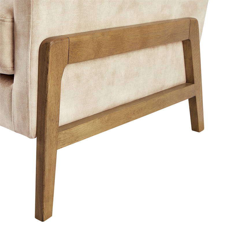 Comfort Pointe Macon Wood Arm Sand Fabric Tufted Back Accent Chair