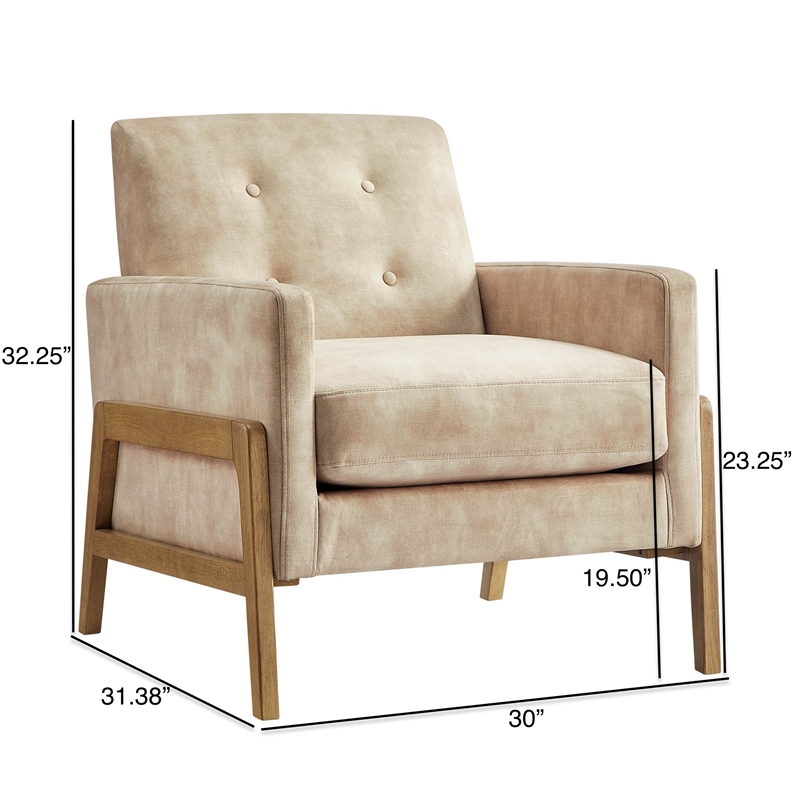 Comfort Pointe Macon Wood Arm Sand Fabric Tufted Back Accent Chair