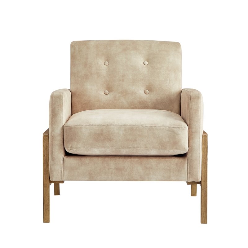 Comfort Pointe Macon Wood Arm Sand Fabric Tufted Back Accent Chair