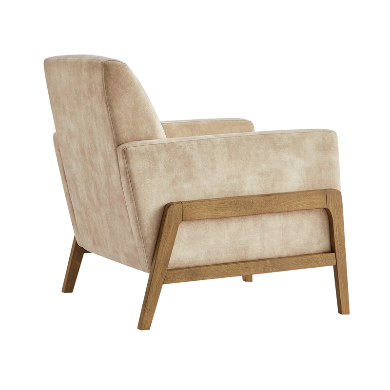 Comfort Pointe Macon Wood Arm Sand Fabric Tufted Back Accent Chair