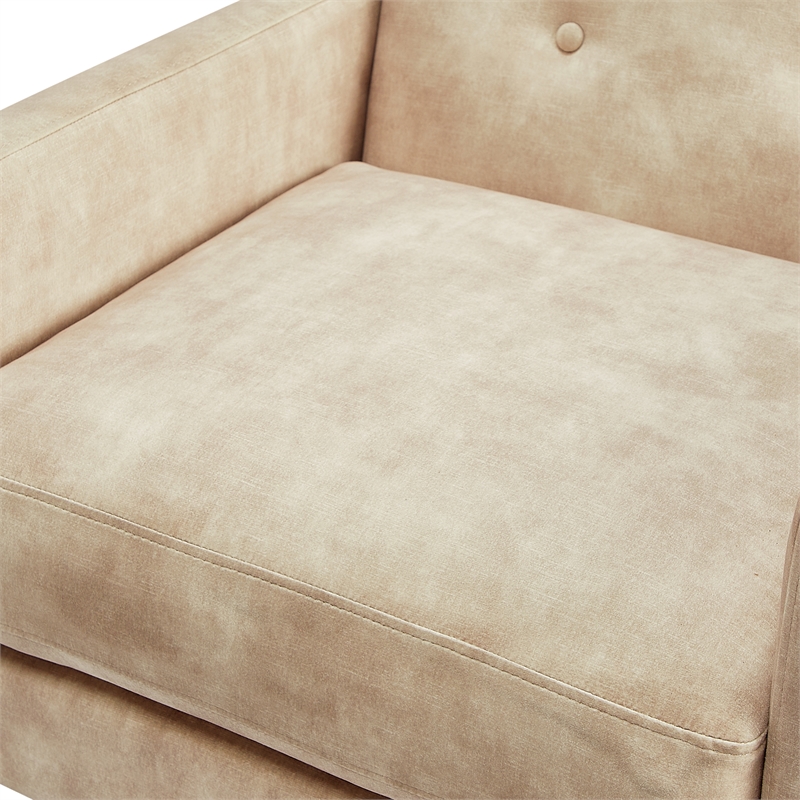 Comfort Pointe Macon Wood Arm Sand Fabric Tufted Back Accent Chair