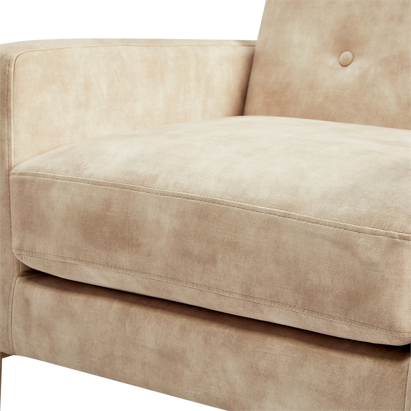 Comfort Pointe Macon Wood Arm Sand Fabric Tufted Back Accent Chair