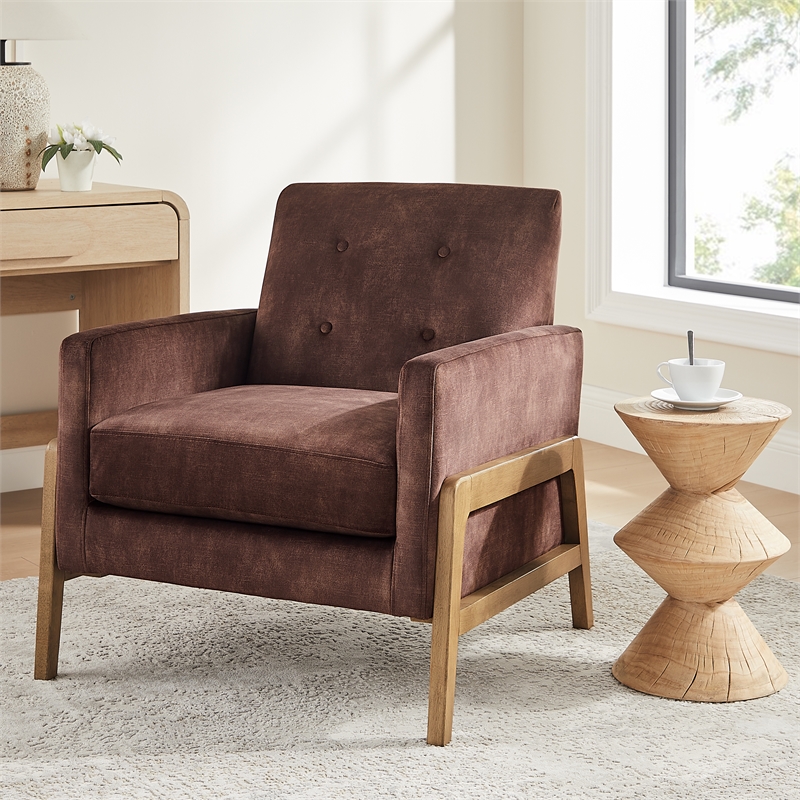 Comfort Pointe Macon Wood Arm Espresso Fabric Tufted Back Accent Chair