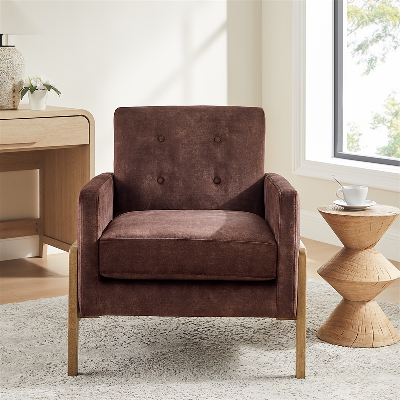 Comfort Pointe Macon Wood Arm Espresso Fabric Tufted Back Accent Chair