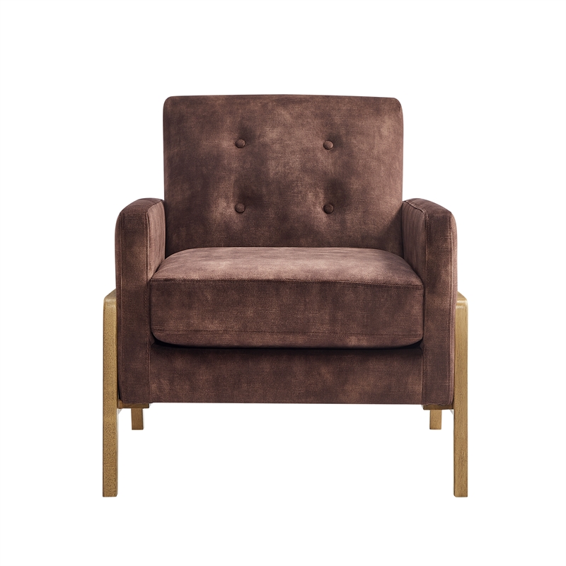 Comfort Pointe Macon Wood Arm Espresso Fabric Tufted Back Accent Chair